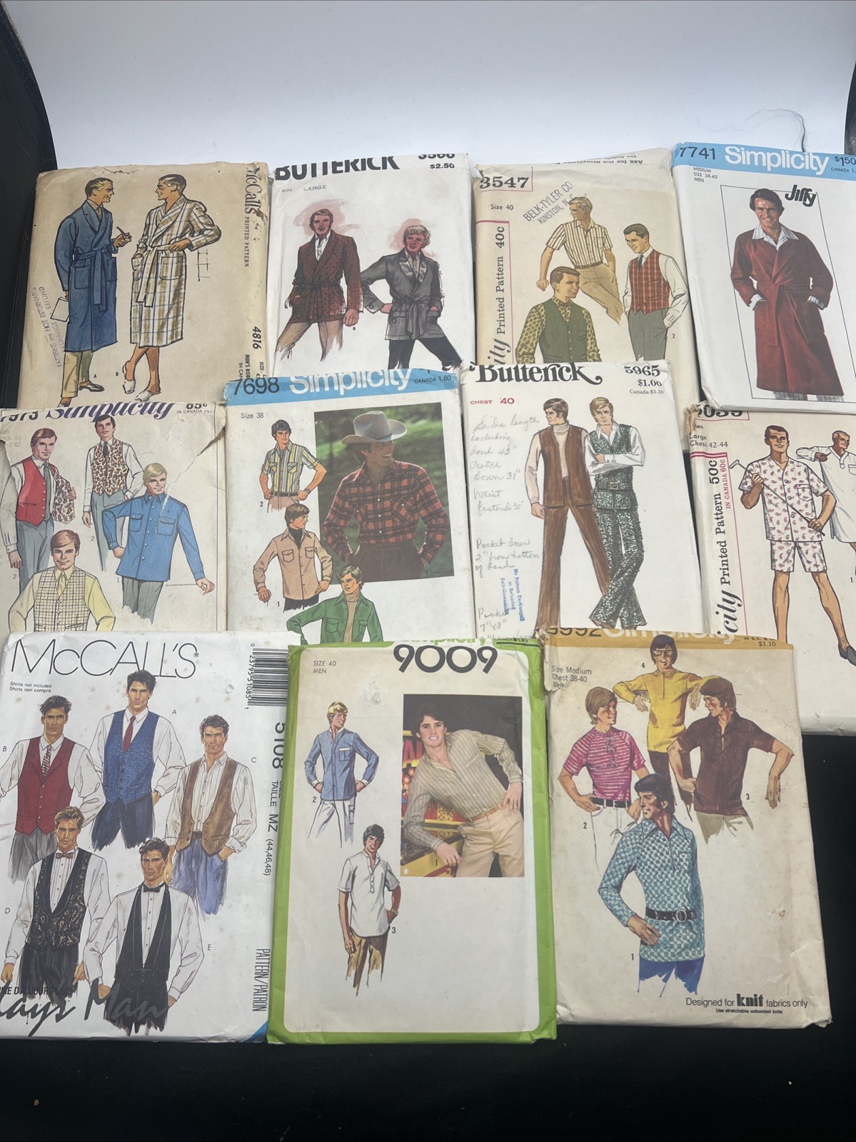 Lot Of 11 Vintage 1950s-70s Mens’s Sewing Patterns Simplicity, McCall, Butterick