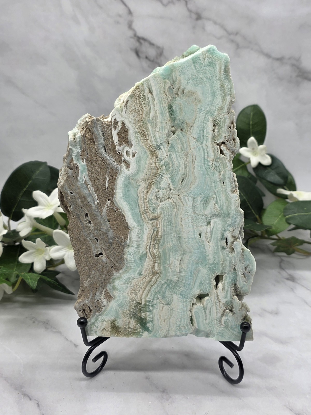 Hemimorphite Slab on Stand –Large Natural Blue Rare Botryoidal Crystal Specimen