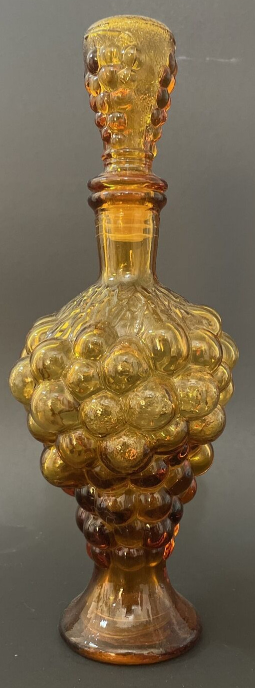 Vintage Amber Bubble Glass Wine Decanter With Stopper