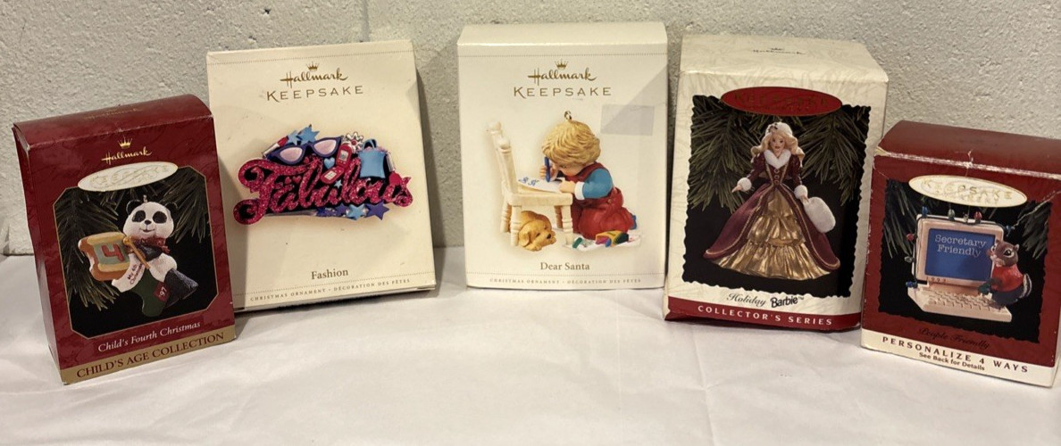 Vintage Hallmark Mix Lot Of 5 Holiday Christmas Ornaments Boxed 90\'s To 2006
