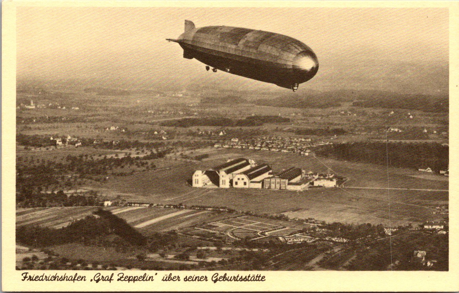 Friedrichshafen Graf Zeppelin Airship Over Hangars Vintage Postcard 4P23-27 Friedrichshafen Graf Zeppelin Airship Over Hangars Vintage Postcard 4P23-27