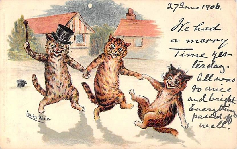 Genuine Louis Wain Cats WE HAD A MERRY TIME Vintage 1906 Postcard