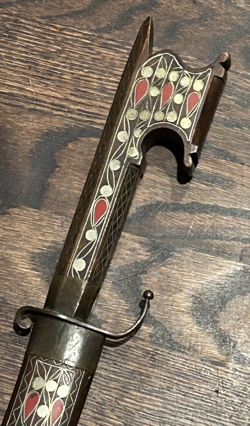 Vintage Moroccan Nimcha knife Antique African Dagger Short Sword Islamic inlaid.