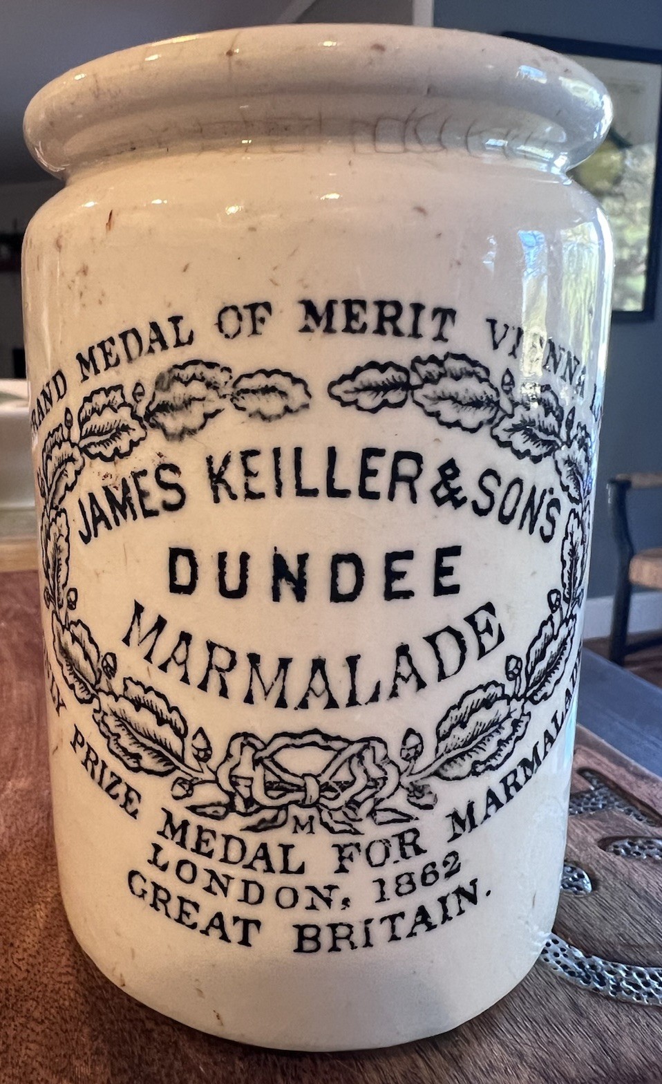 Antique James Keiller & Sons Marmalade Great Britain Crock Date M Maling Patent