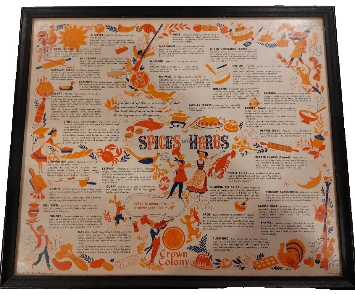 Rare 1953 Crown Colony Spices & Herbs Advertising Print Profesionaly Framed