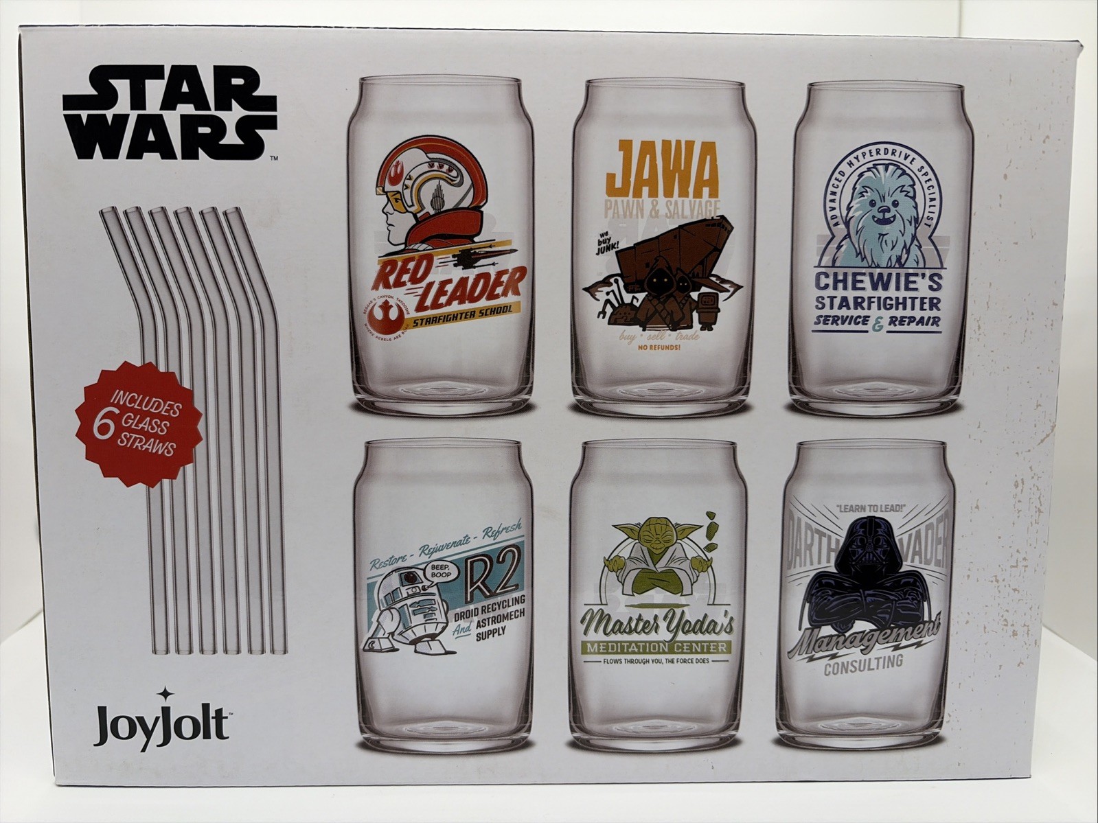 Star Wars Vintage Collection 16.9oz Glass Can Shaped Tumblers W/glass Straws. 2A
