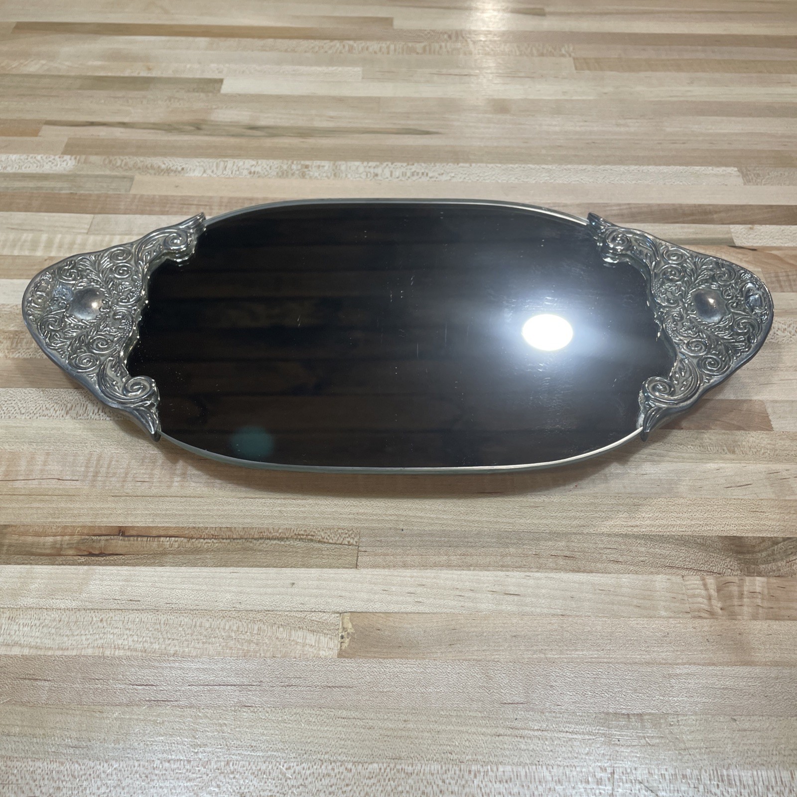 Vintage Oval Godinger Silver Art Co Vanity Mirror/Footed/Ornate Handles Vintage Oval Godinger Silver Art Co Vanity Mirror/Footed/Ornate Handles