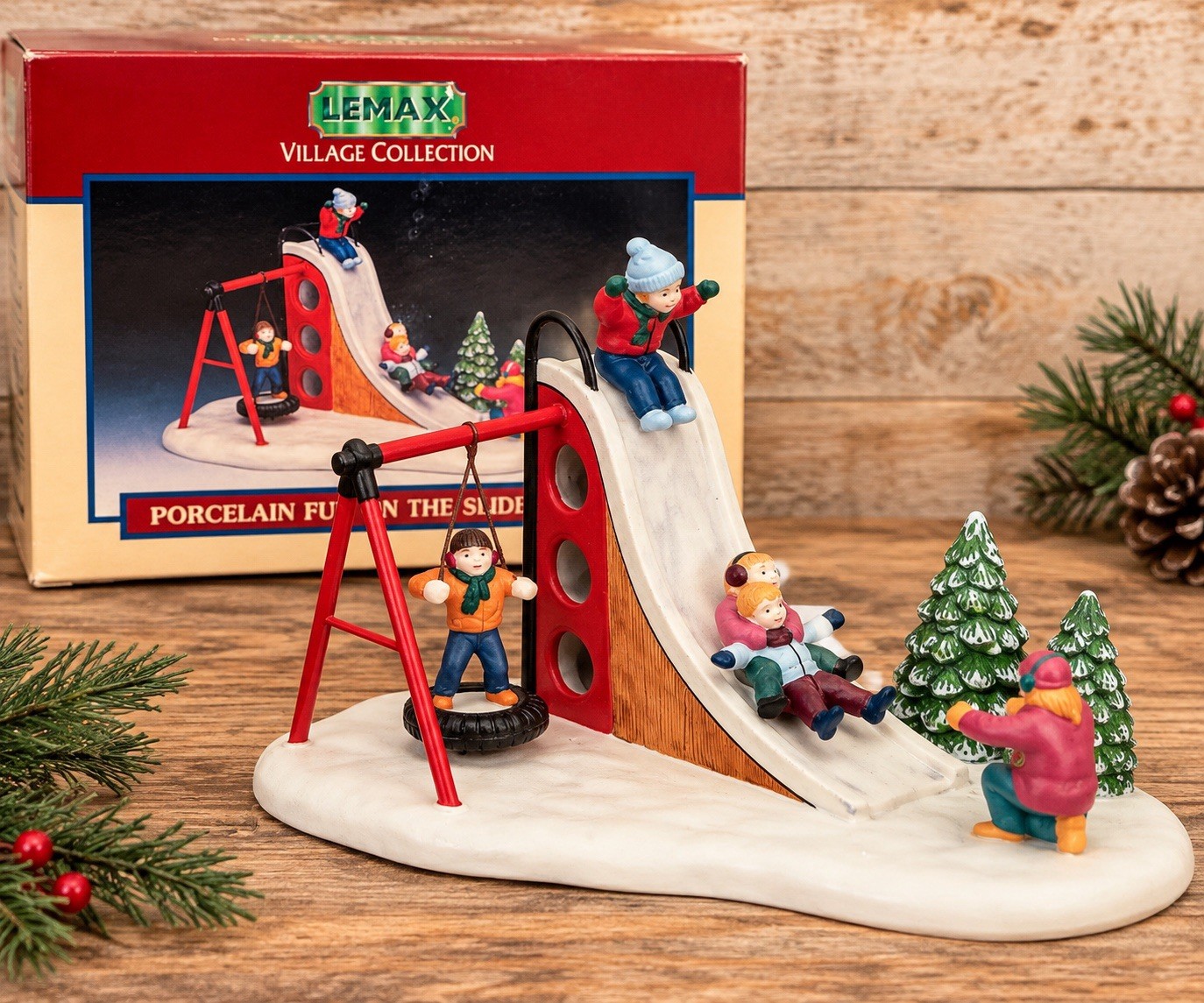 Lemax 1996 Fun on the Slide Porcelain Christmas Village Playground Figurine NOS