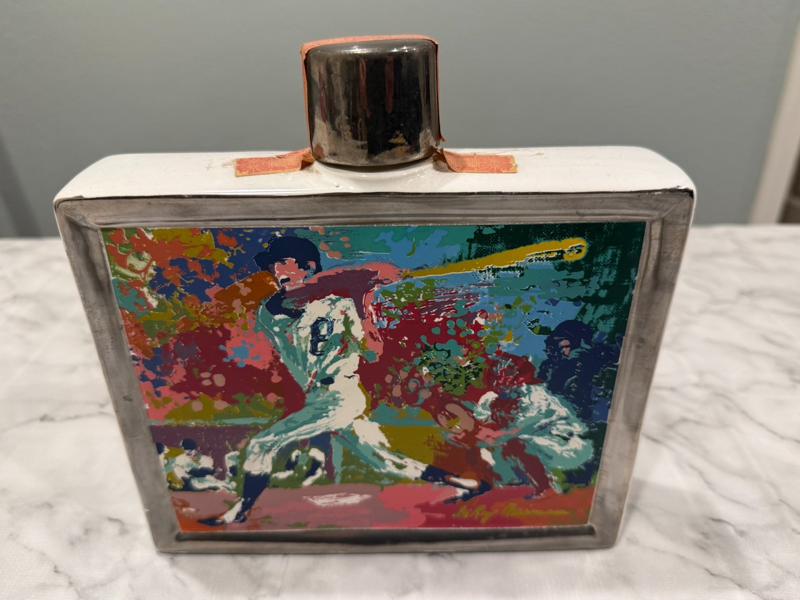 Vintage Leroy Neiman Baseball Sports Commemorative Whiskey Decanter with Lid