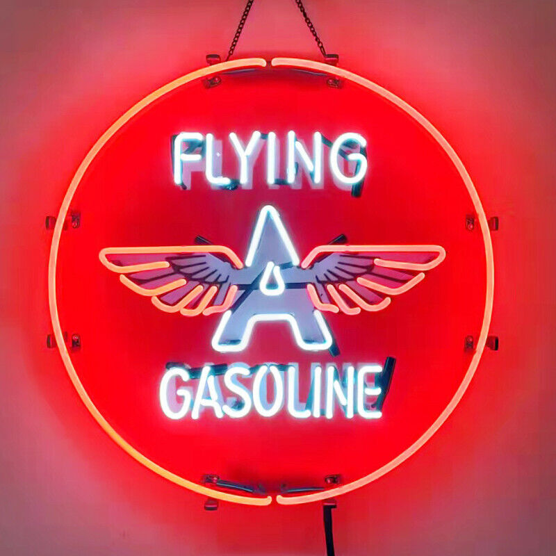 Flying Gasoline Neon Sign Gas Station Wall Decor HD Printing Artwork Gift 18x18
