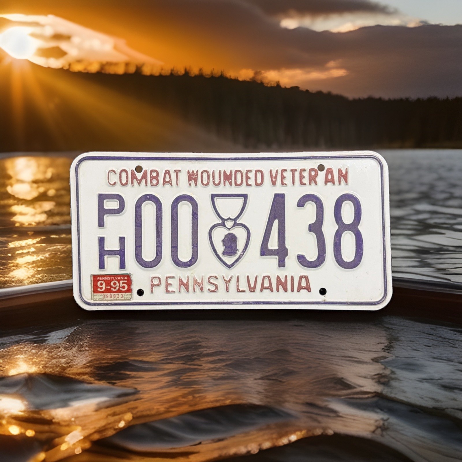 1995 Pennsylvania License Plate Purple Heart Combat Wounded Veteran PH 00438