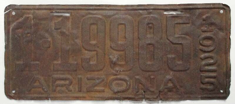 Arizona 1925 License Plate 1-19985 Maricopa County