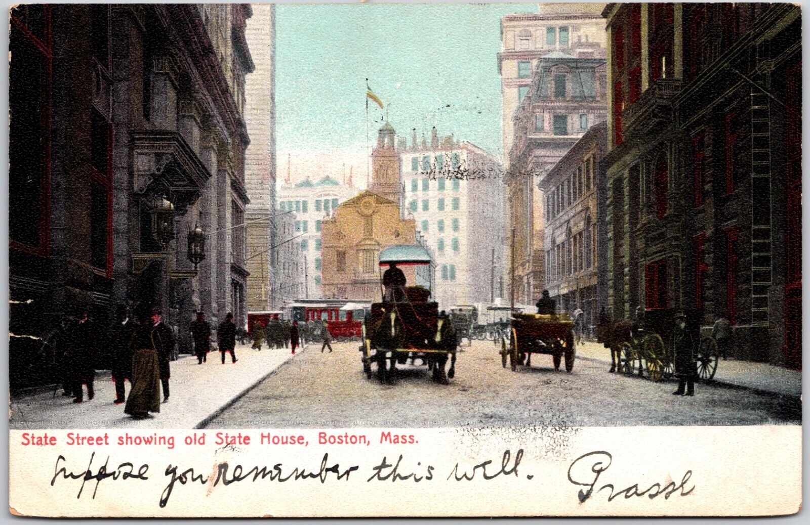 Boston Massachusetts State Street Showing Old State House Postcard 1900s 