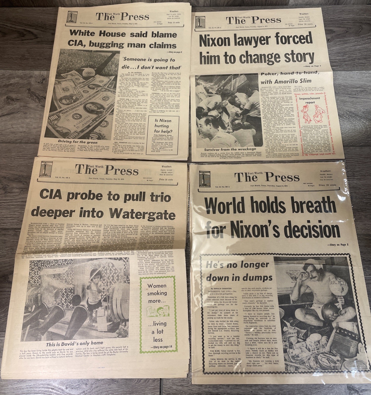 Vtg 1973-74 The Fort Worth Press Newspaper Lot (4) WATERGATE Scandal Nixon CIA