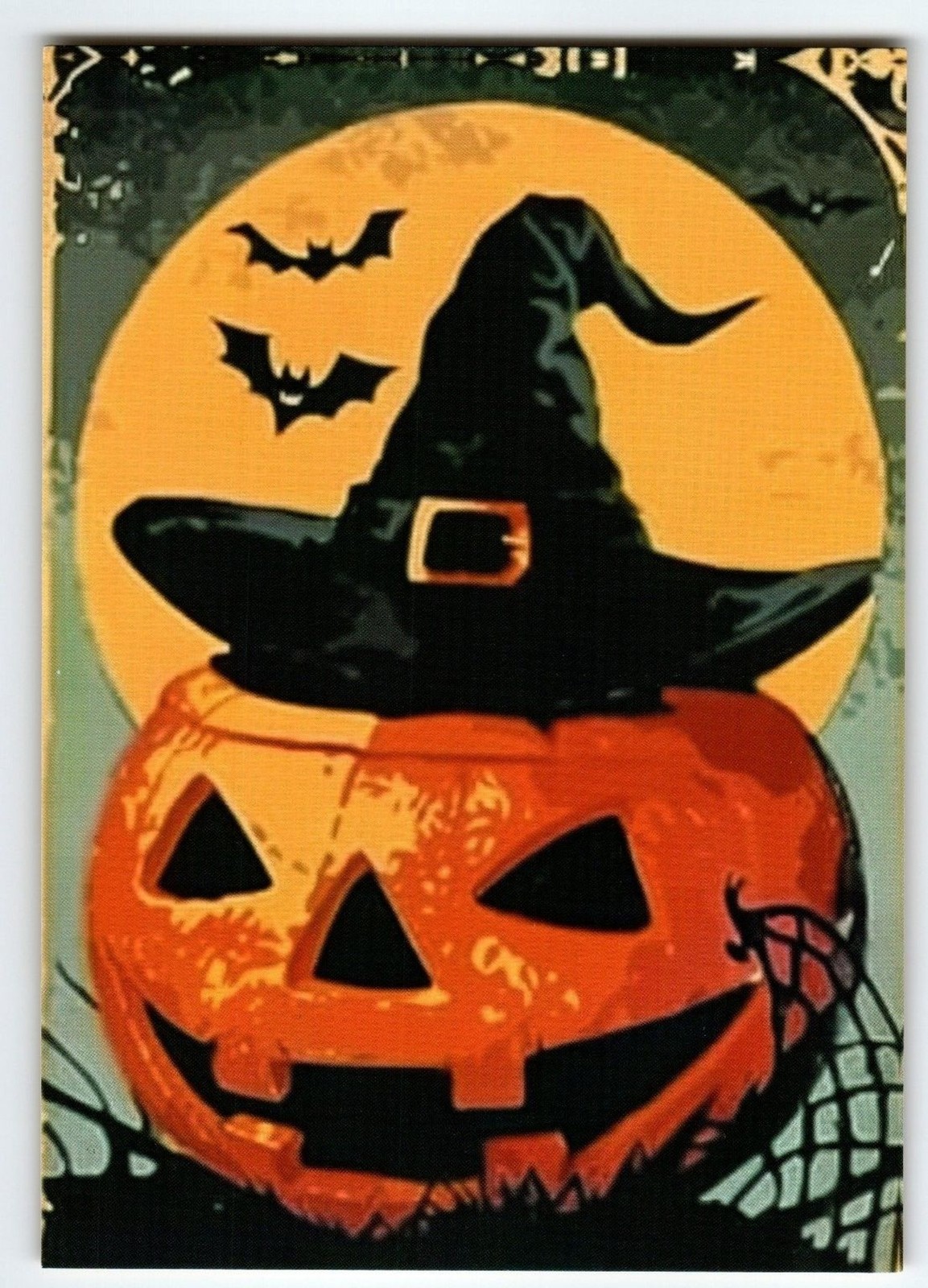 Vintage Halloween Postcard Jack O\'Lantern with Witch Hat & Bats
