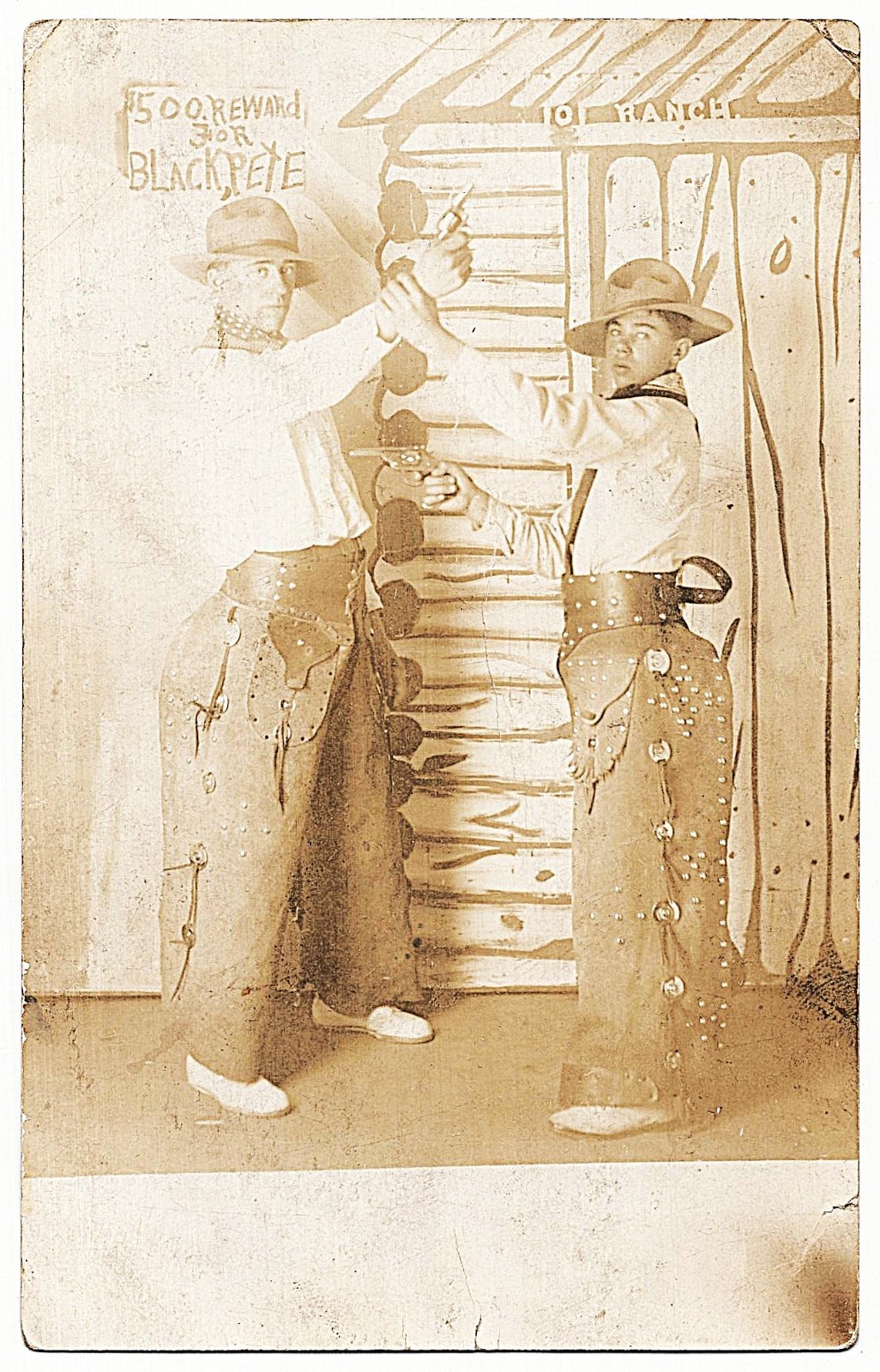 real photo Cowboys Leather Chaps Pistols antique Studio Photo postcard RPPC