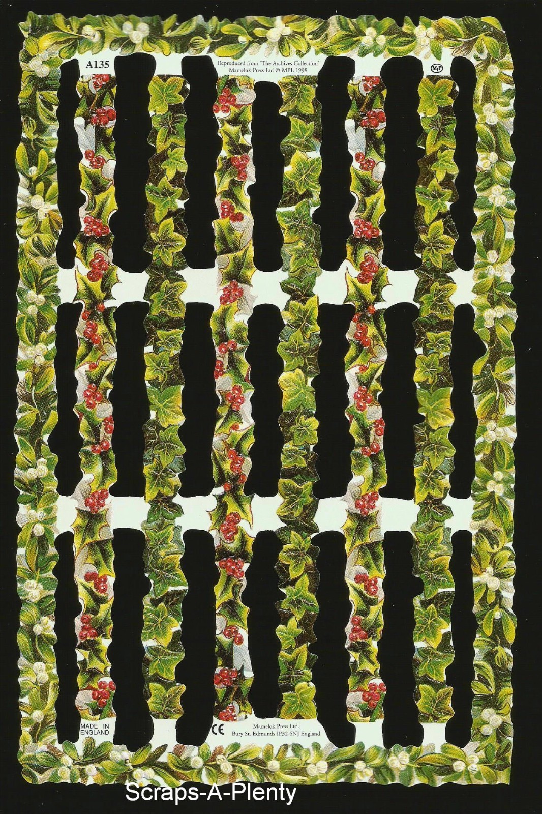 Mamelok English Embossed Scrap Die Cut - Christmas Holly Borders  A135