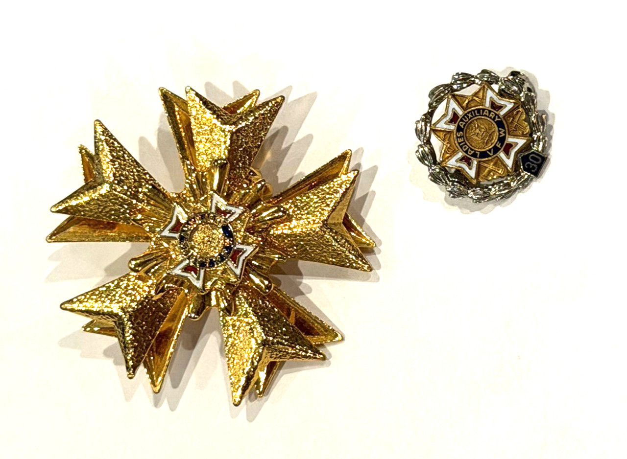 VFW LADIES AUXILIARY ENAMEL MALTESE CROSS GOLD STERLING SILVER PIN BROOCH LOT 2