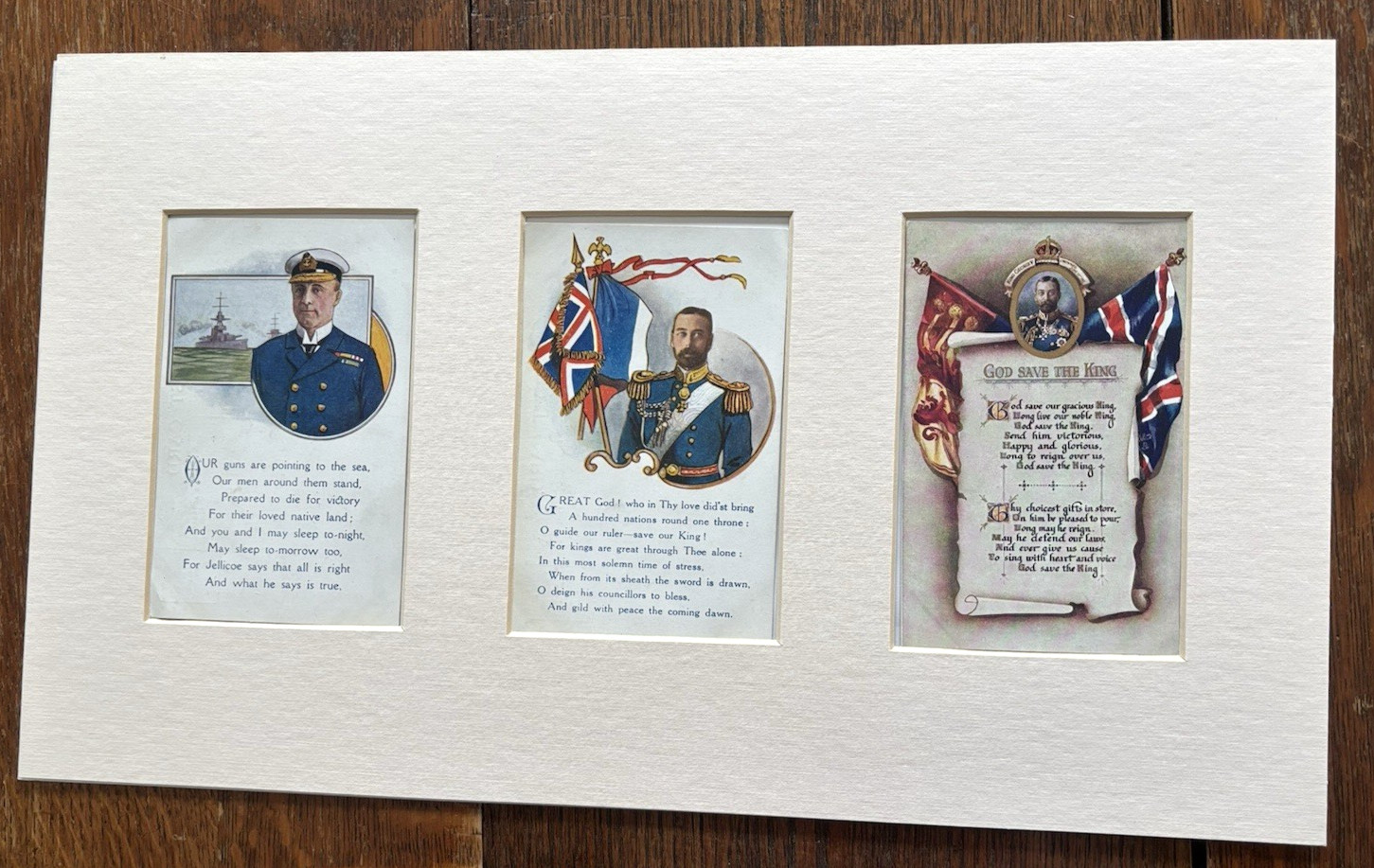 5 Vintage Tucks Postcards Matted, British Royalty, King George Oilette, Jellicoe 5 Vintage Tucks Postcards Matted, British Royalty, King George Oilette, Jellicoe