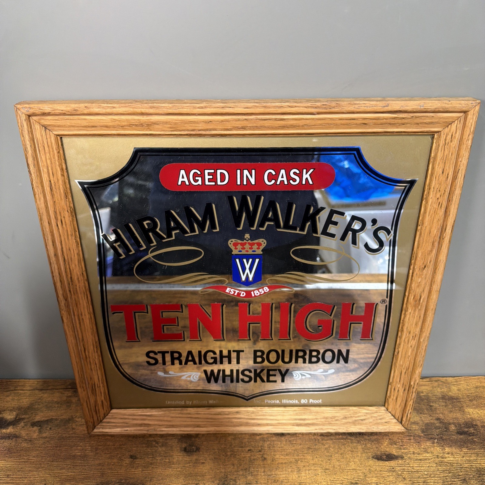 Vintage Hiram Walkers Ten High Straight Bourbon Whiskey Aged in Cask Mirror Vintage Hiram Walkers Ten High Straight Bourbon Whiskey Aged in Cask Mirror
