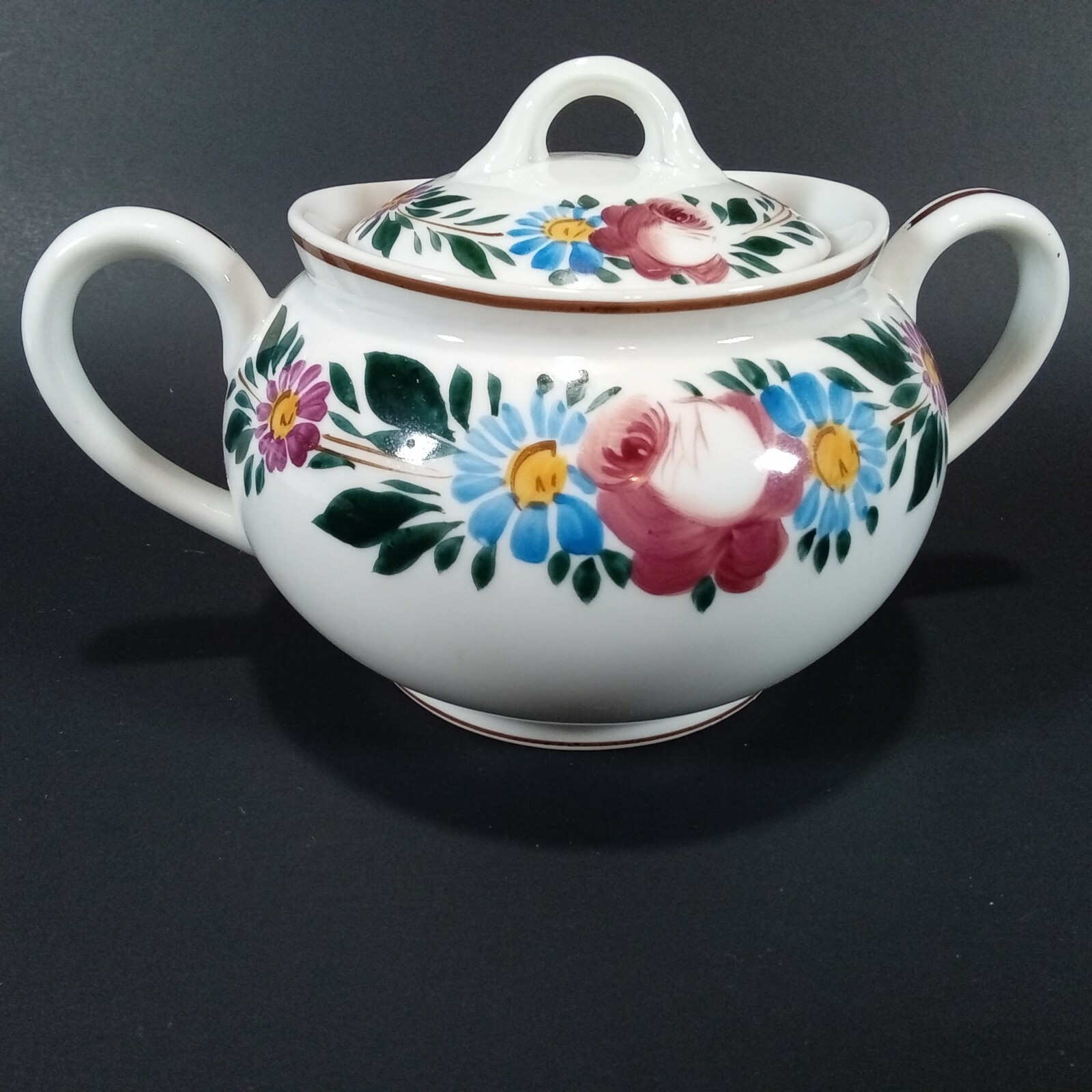 Antique VTG Hand Painted Noritake Nippon Rising Sun Sugar Bowl w/ Lid Floral 