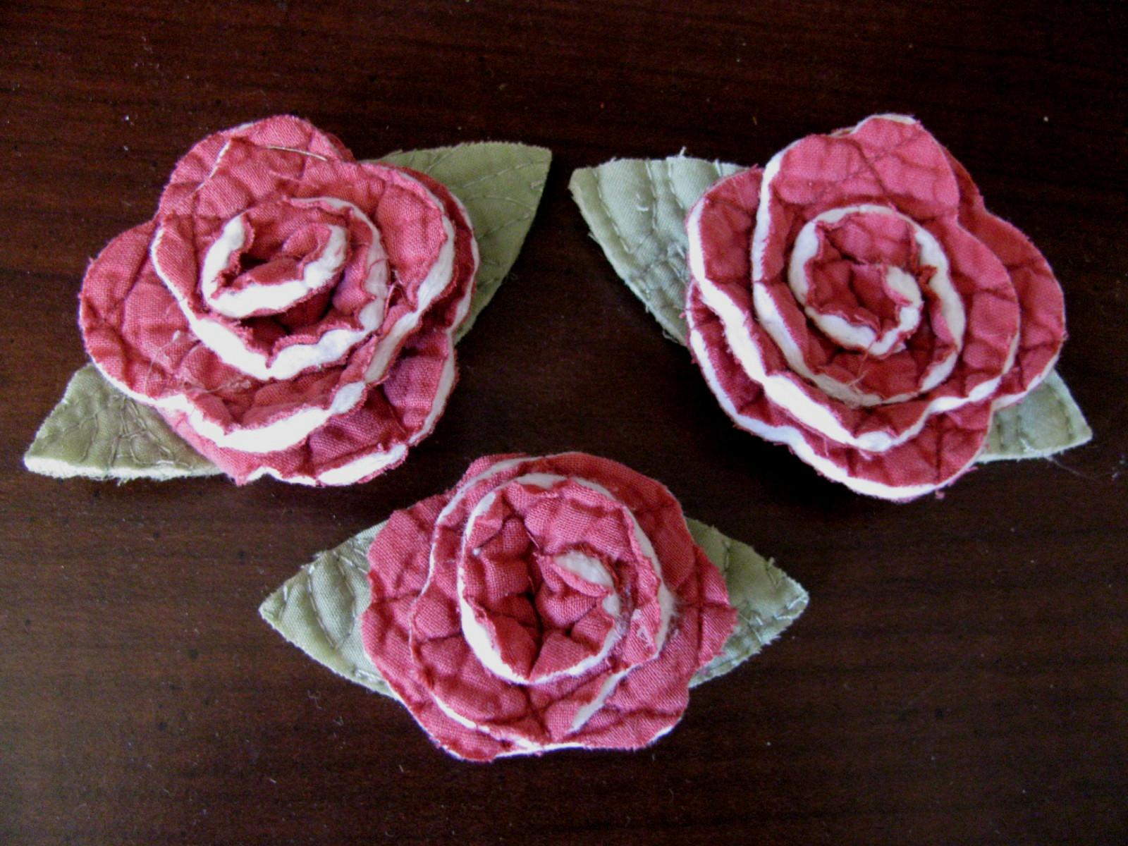FreeShip Lot of 8 Vtg Cutter Quilt Red 3D Rose All Fabric Applique Die Cuts