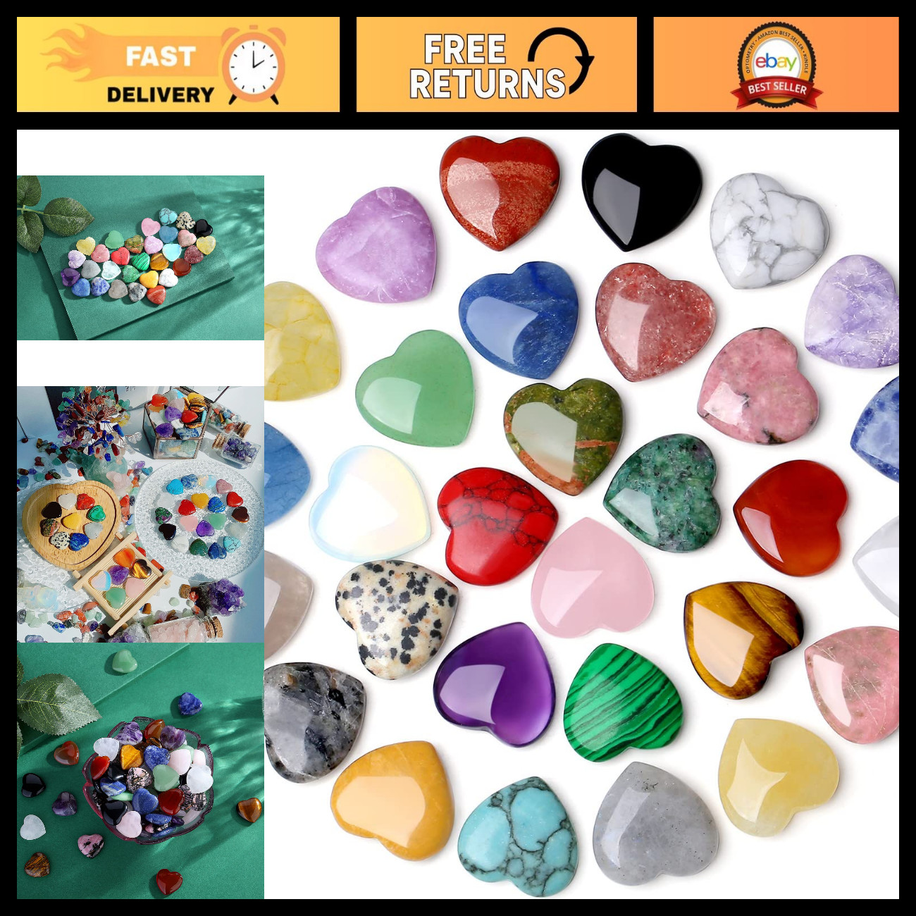 30PCS Healing Heart Crystals - Natural Stone Gemstones for Energy & Wellness