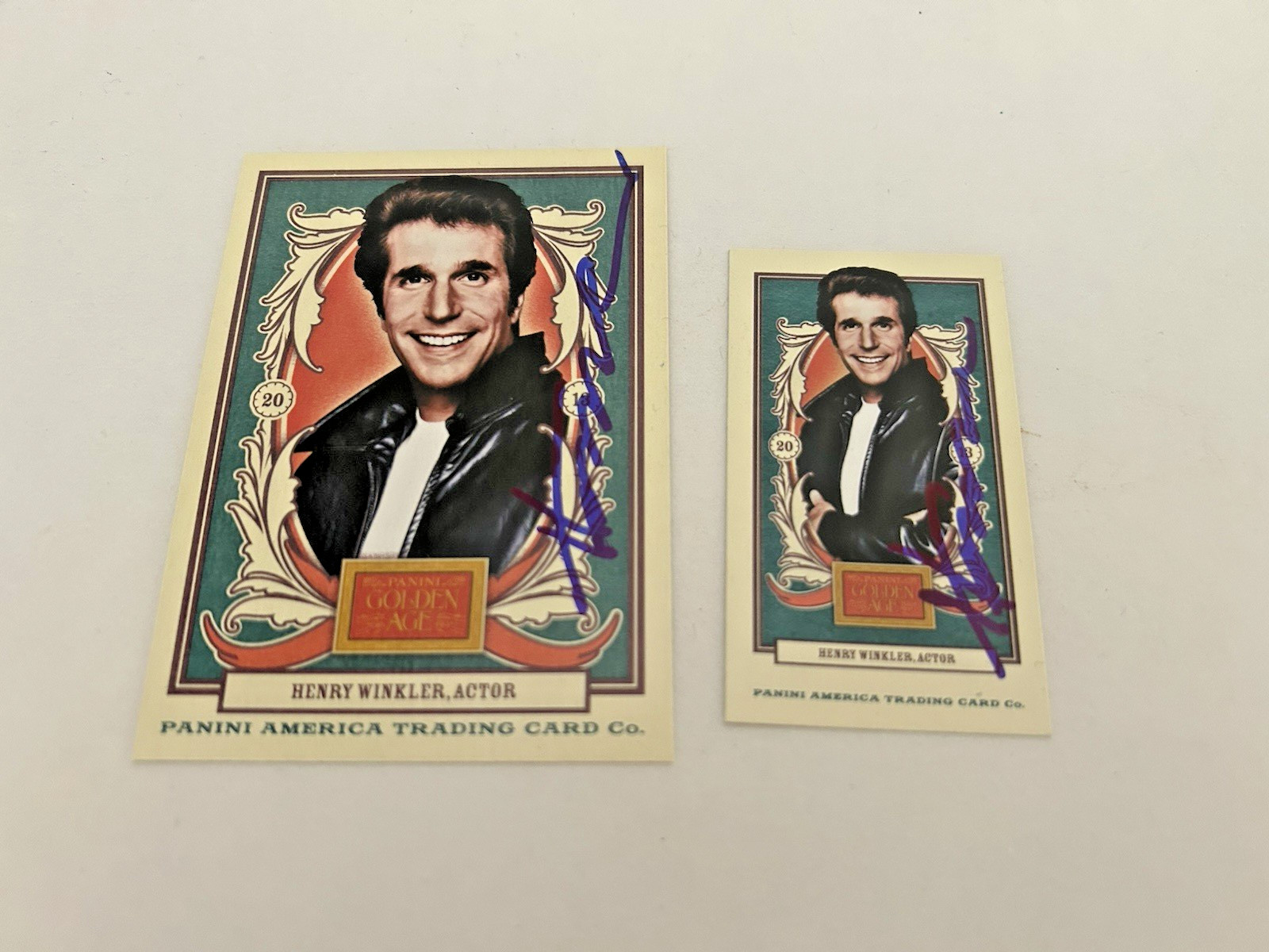 Henry Winkler Signed 2013 Panini Golden Age #85 & American Caramel Mini Lot of 2