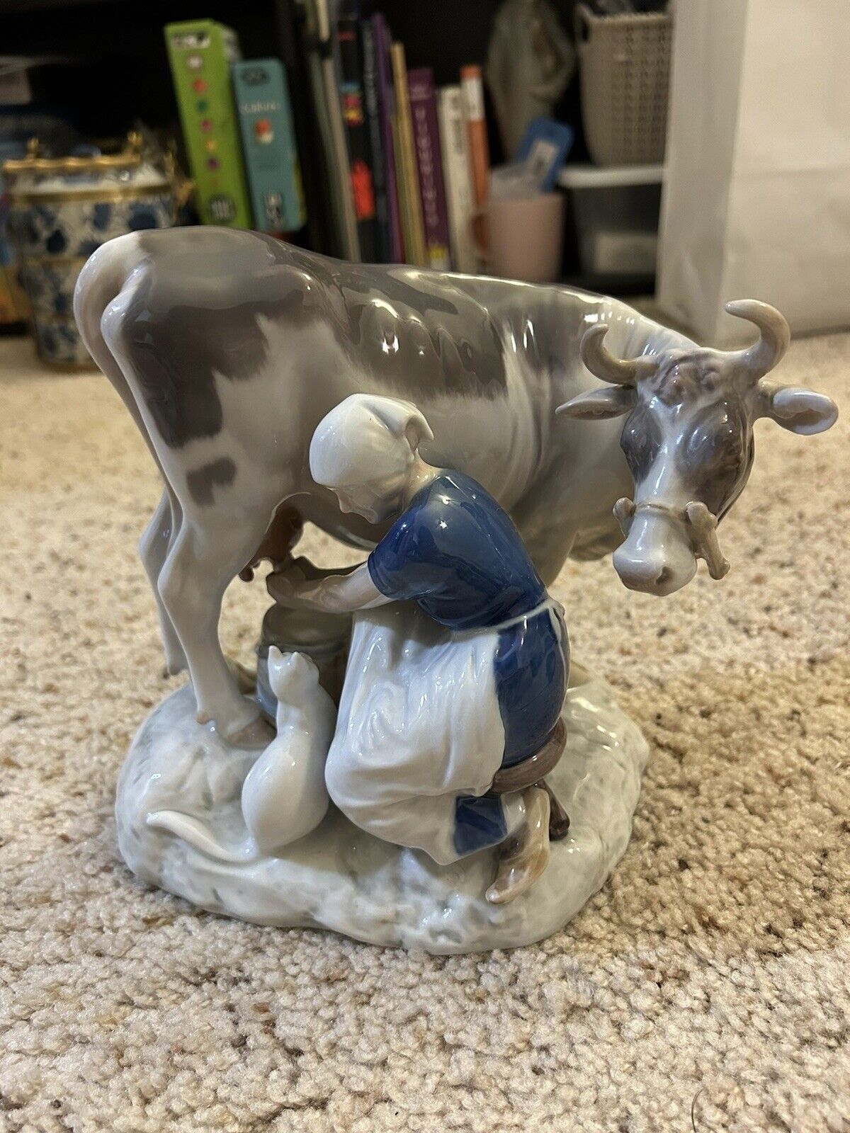 Bing & Grondahl Danish Porcelain Figurine Milkmaid Cow Cat #2017 by Alex Locher