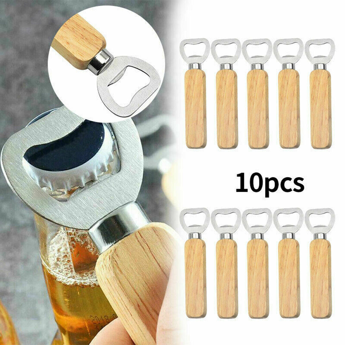 10PCS Wooden Beer Soda Bottle Opener Drink Push Down Cap Bar Party Tools Home ❖