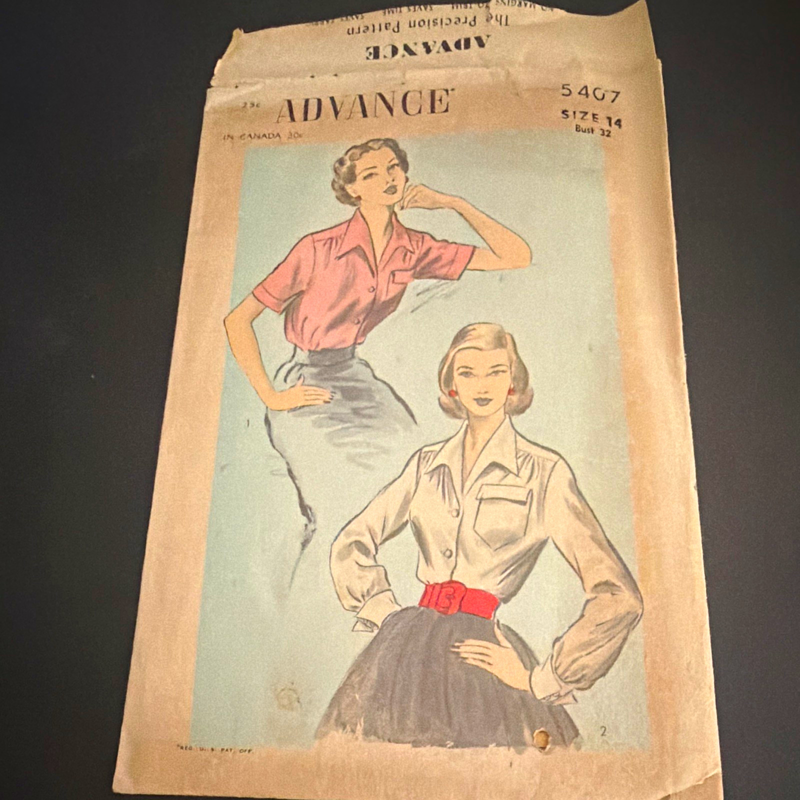 Advance 5407 Vintage Original Women’s Sportswear Blouse Sewing Pattern Size 14