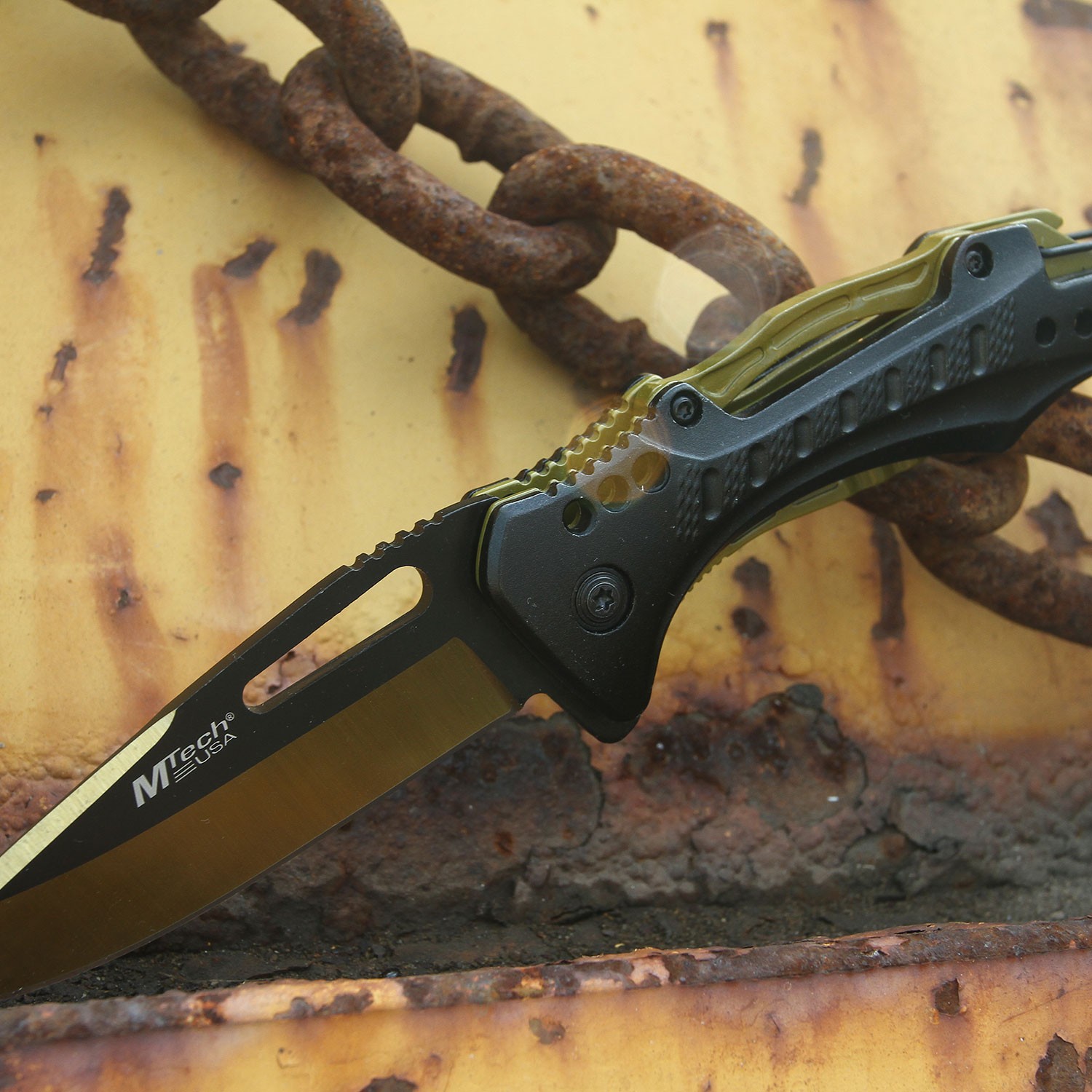 MTech USA Spring Assisted Knife w/Aluminum Handle-Carabiner, Opener, Screwdriver