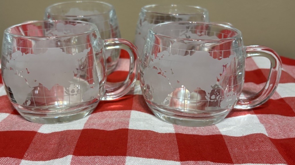 Vintage Nestlé Nescafé World Globe Map Glass Coffee Mugs Set of 4 1970s