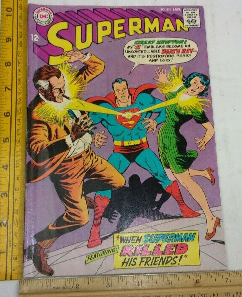 SUPERMAN comic 203 Death Ray killing friends 1960s F/VF Silver Age