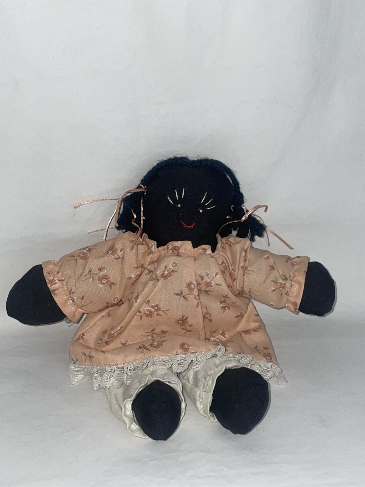 Vintage Handmade Folk Art African American Cloth Doll 9”
