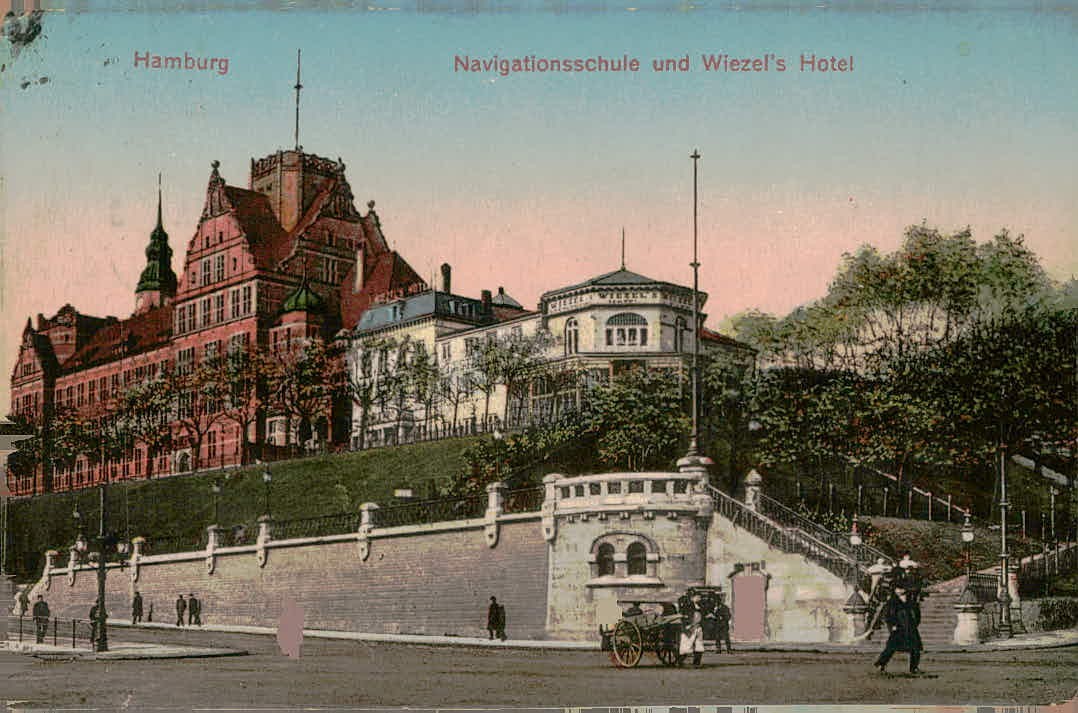 Vintage Hamburg Navigationsschule und Wiezel\'s Hotel Germany Postcard