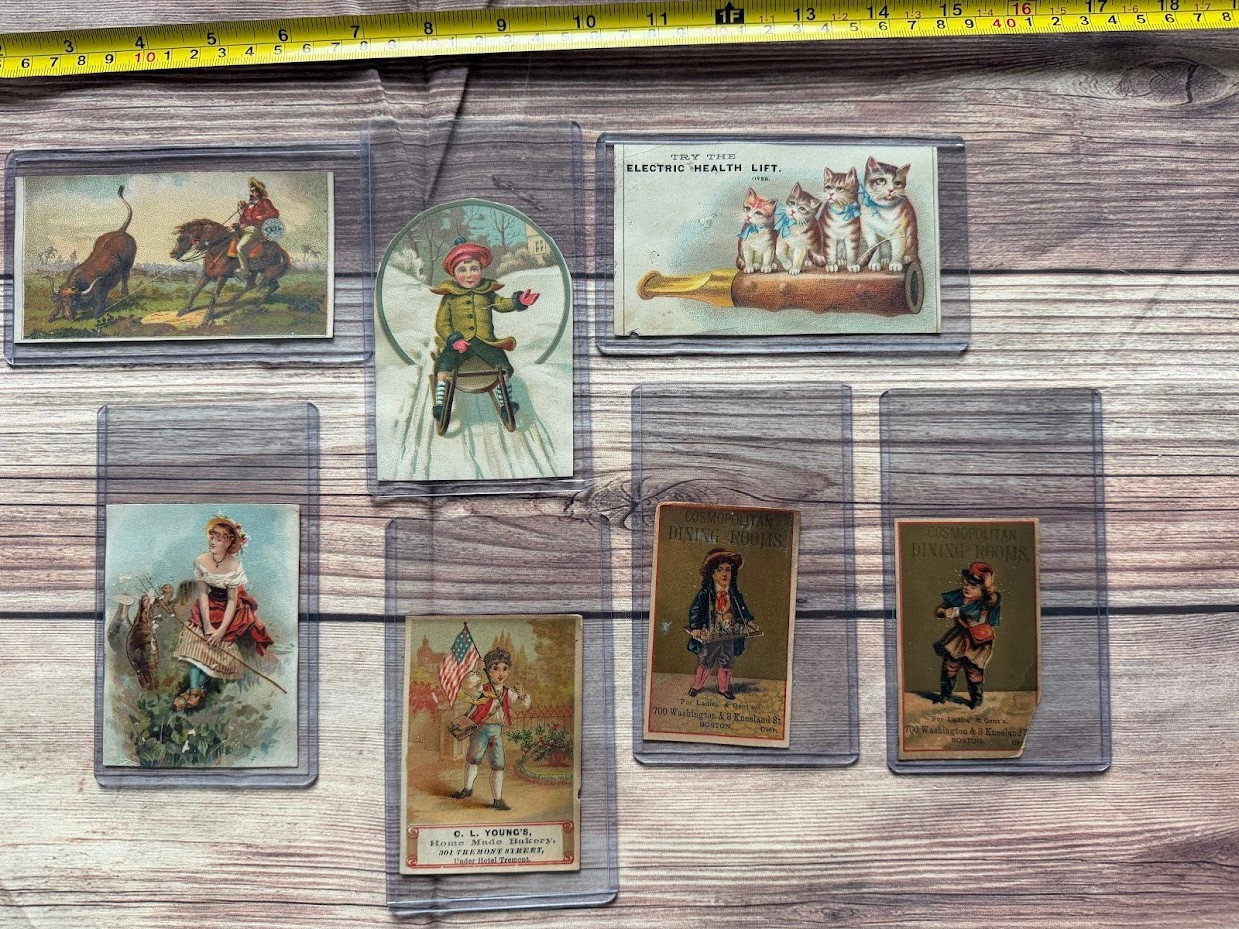 Lot of 7 Vintage Antique Advertising Prints Postcards Trade Cards Early 1900's