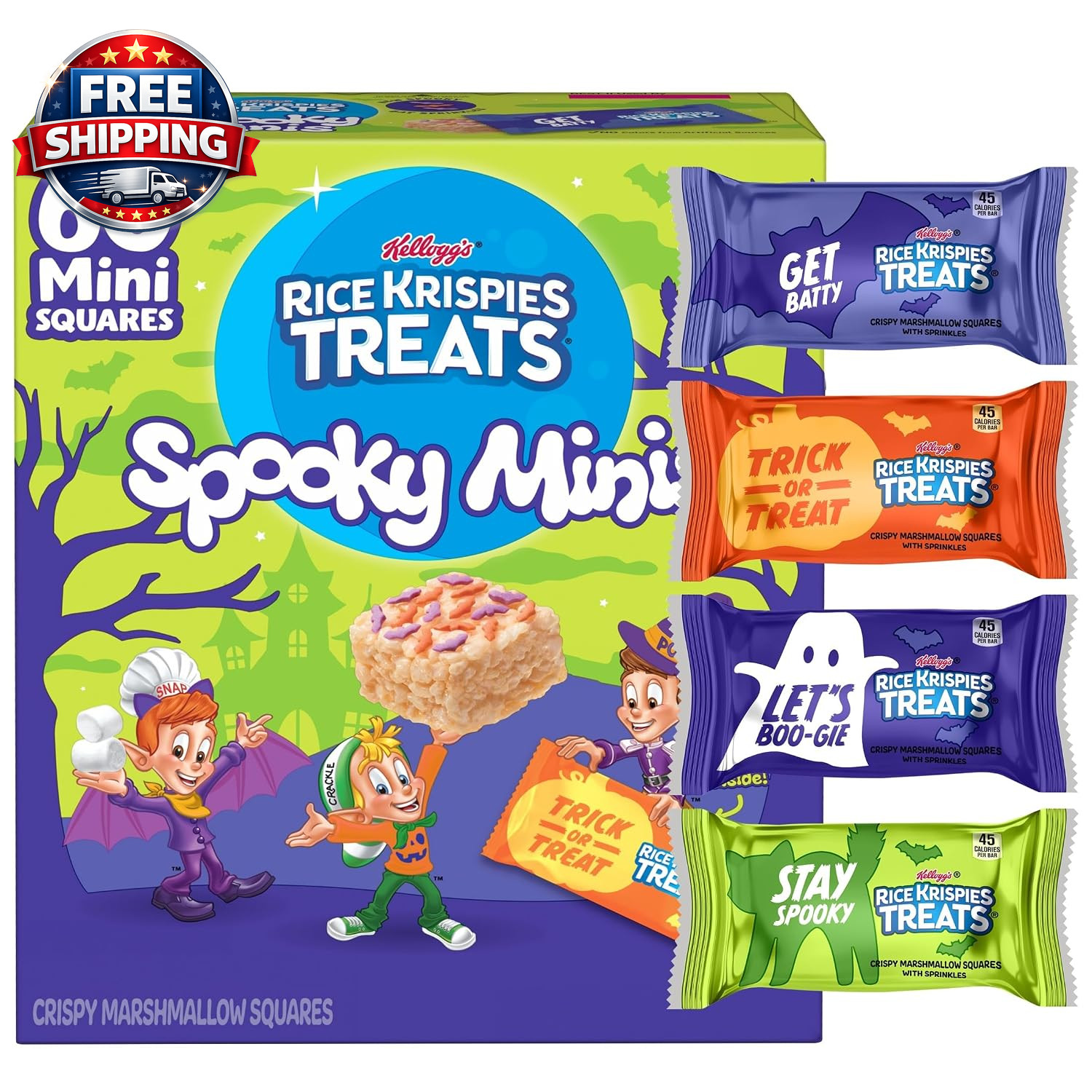 Mini Crispy Marshmallow Squares, Kids Snacks, Cereal Bars, Halloween, 23.2Oz Box Mini Crispy Marshmallow Squares, Kids Snacks, Cereal Bars, Halloween, 23.2Oz Box