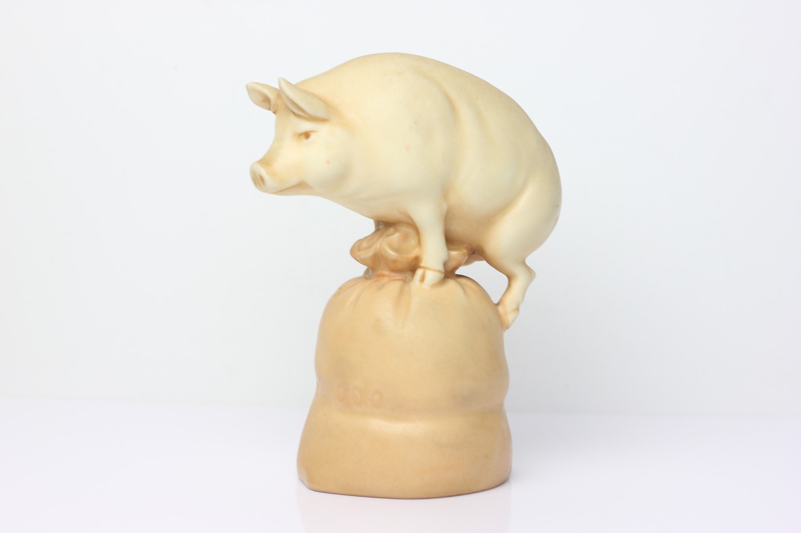 Antique German Porcelain Pig Bell Sack of 100,000 Good Fortune 1900\'s
