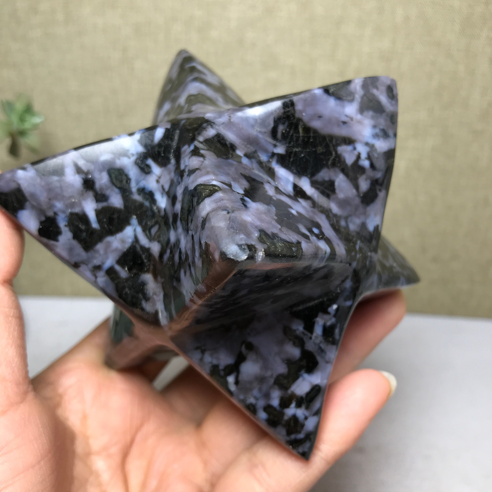 NATURAL merlinite Snakeskin spotted crystal carve Merkaba Star specimen 602g A79