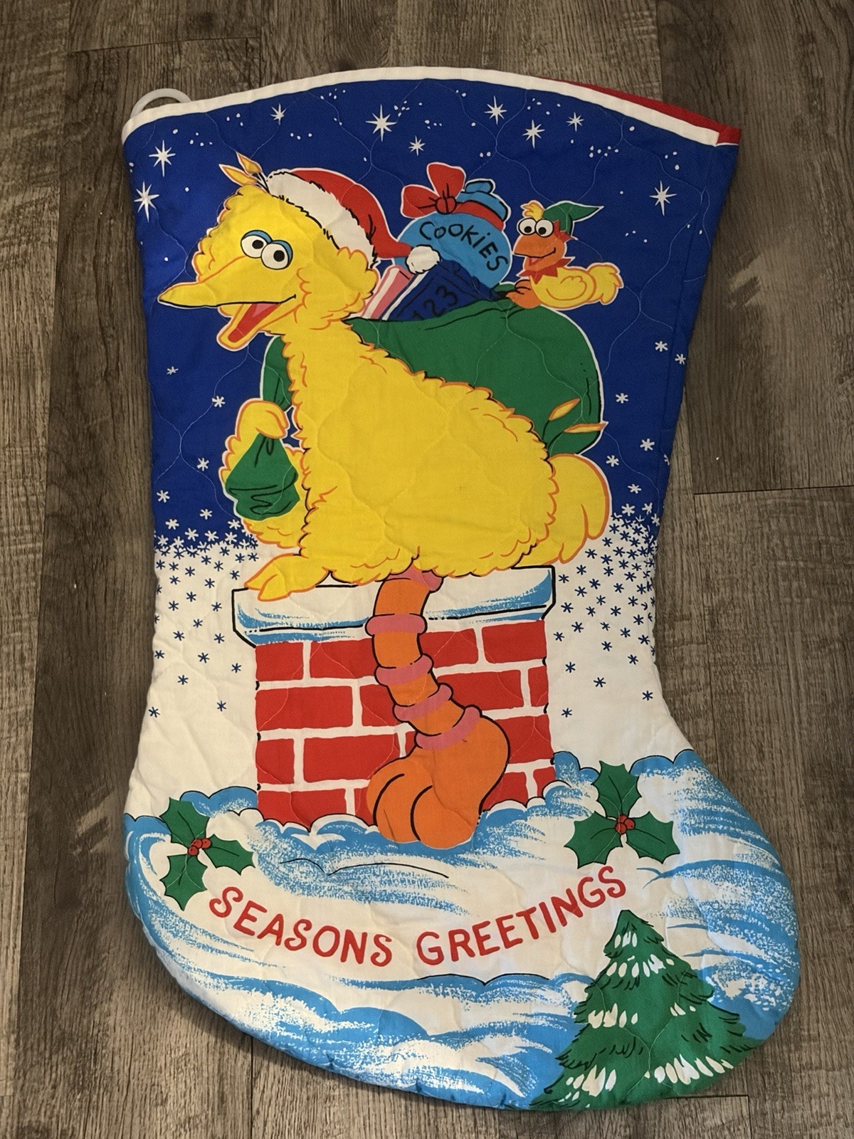 Vtg Jumbo Sesame Street Big Bird Christmas Stocking Huge 80's Nice 31” Diagonal
