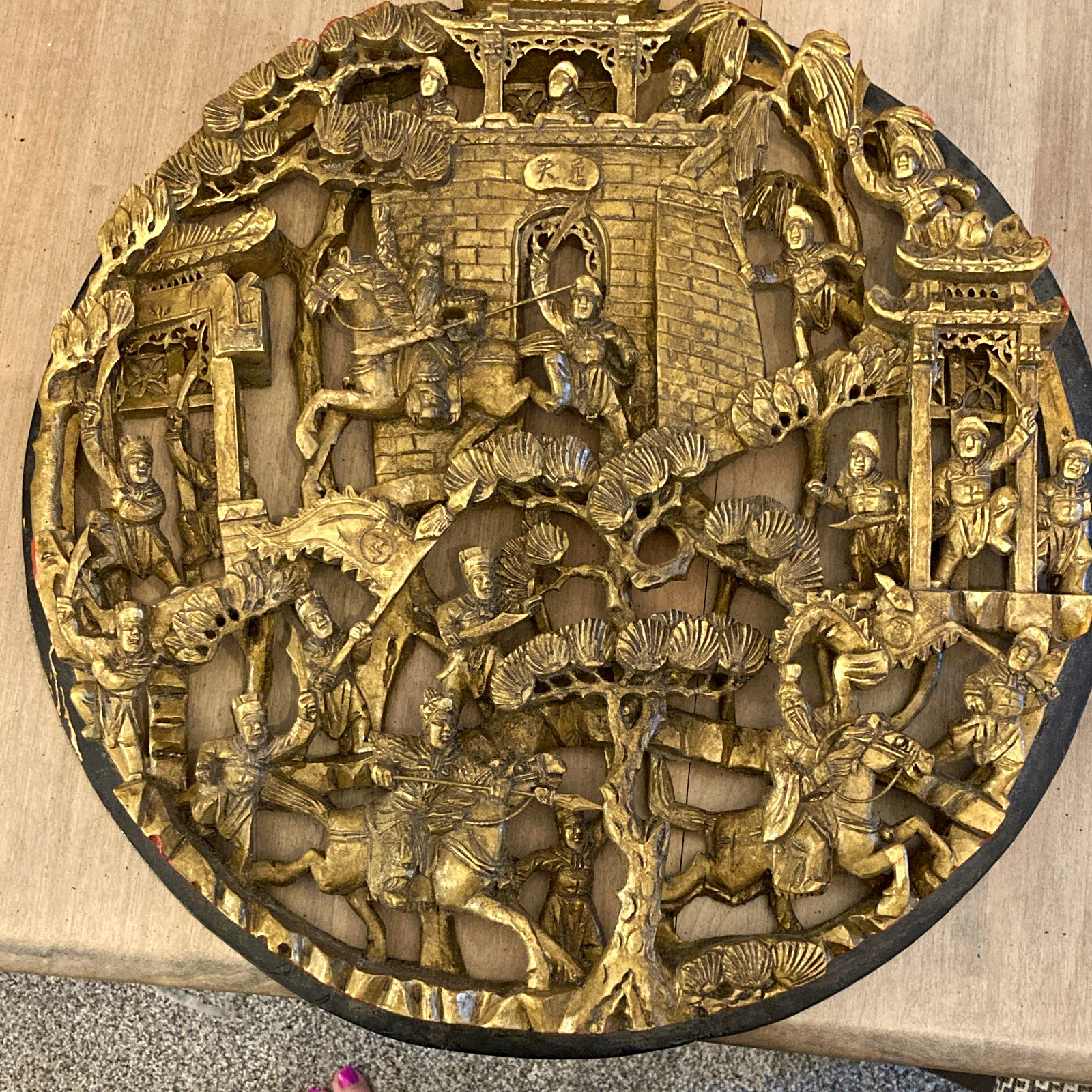 Vintage Chinese Gilt Gold sculpture Battle Scene, Red & Gold 18 inch Historical Vintage Chinese Gilt Gold sculpture Battle Scene, Red & Gold 18 inch Historical