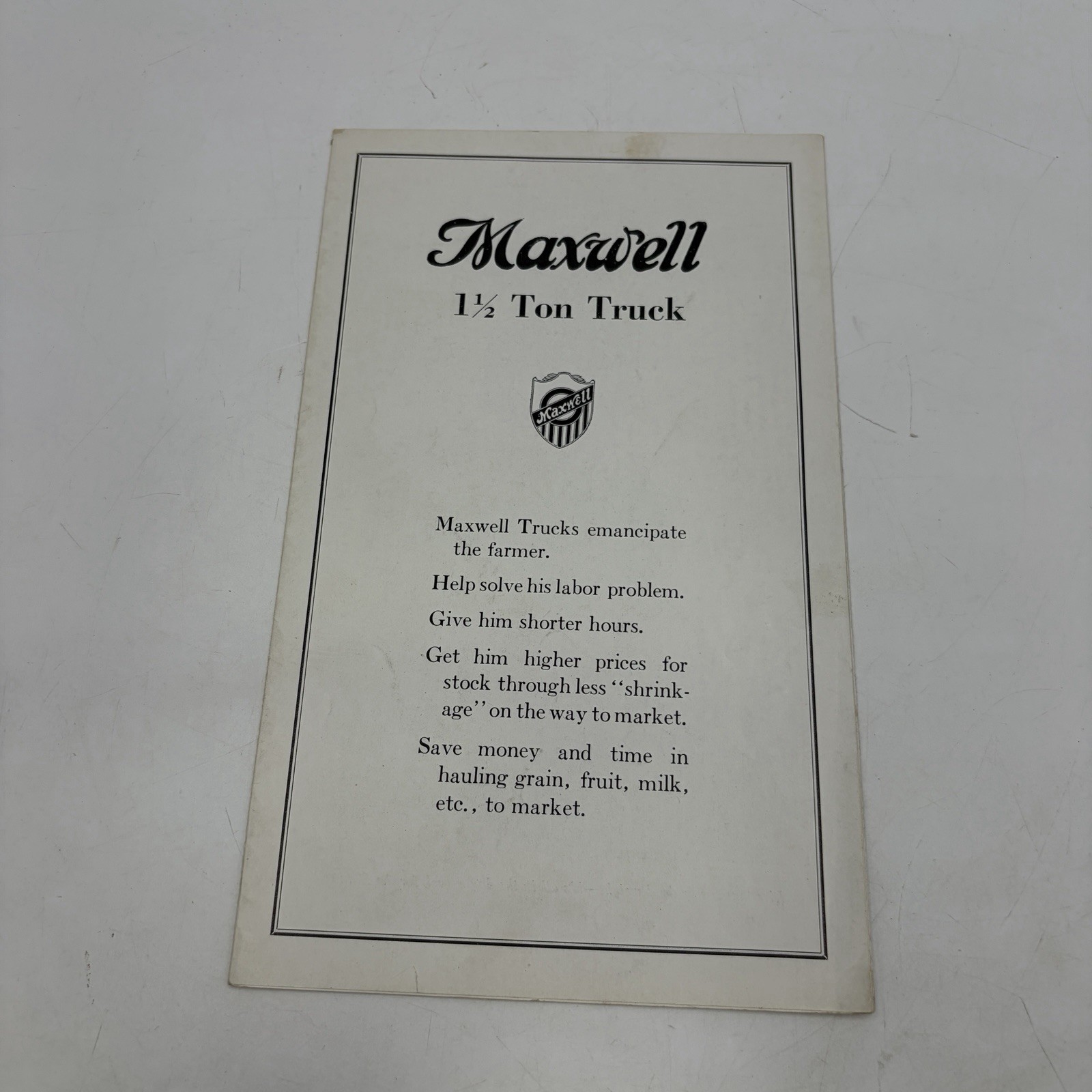 1918 Maxwell 1 1/2 Ton Truck Farm Sales Brochure Catalog Rare Original