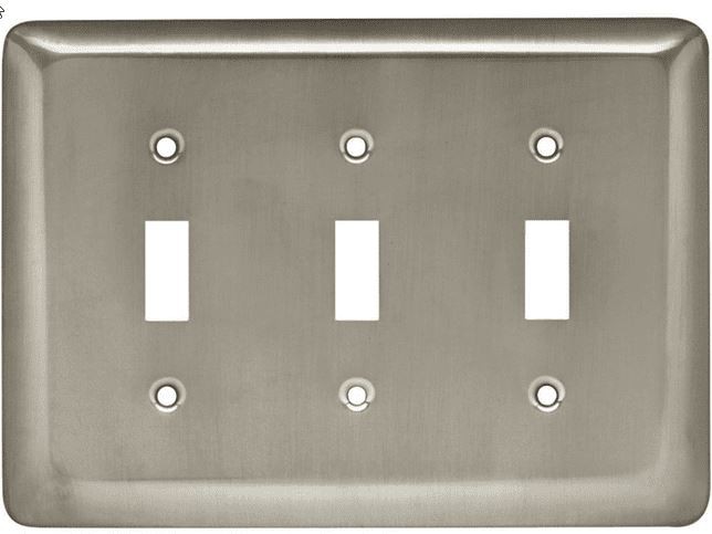 Stamped Round Triple Toggle Satin Nickel Wall Plate