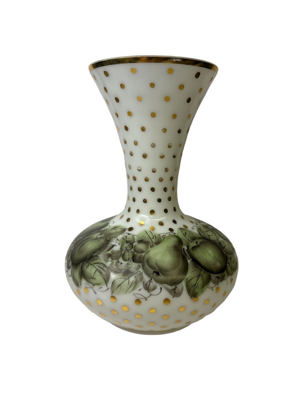 Vintage Fenton Charleton Apples and Pears Hand Painted Vase 1940’s Decor MCM
