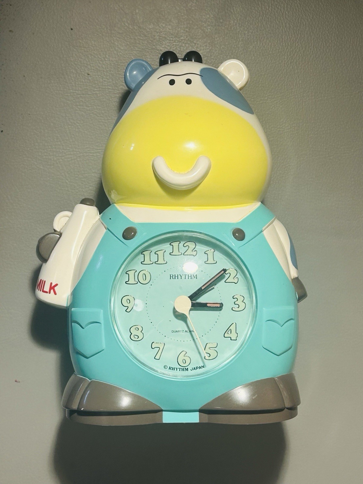 Vintage Rhythm Quartz Alarm Clock Moo Cow Tested & Works Kids Retro Japan