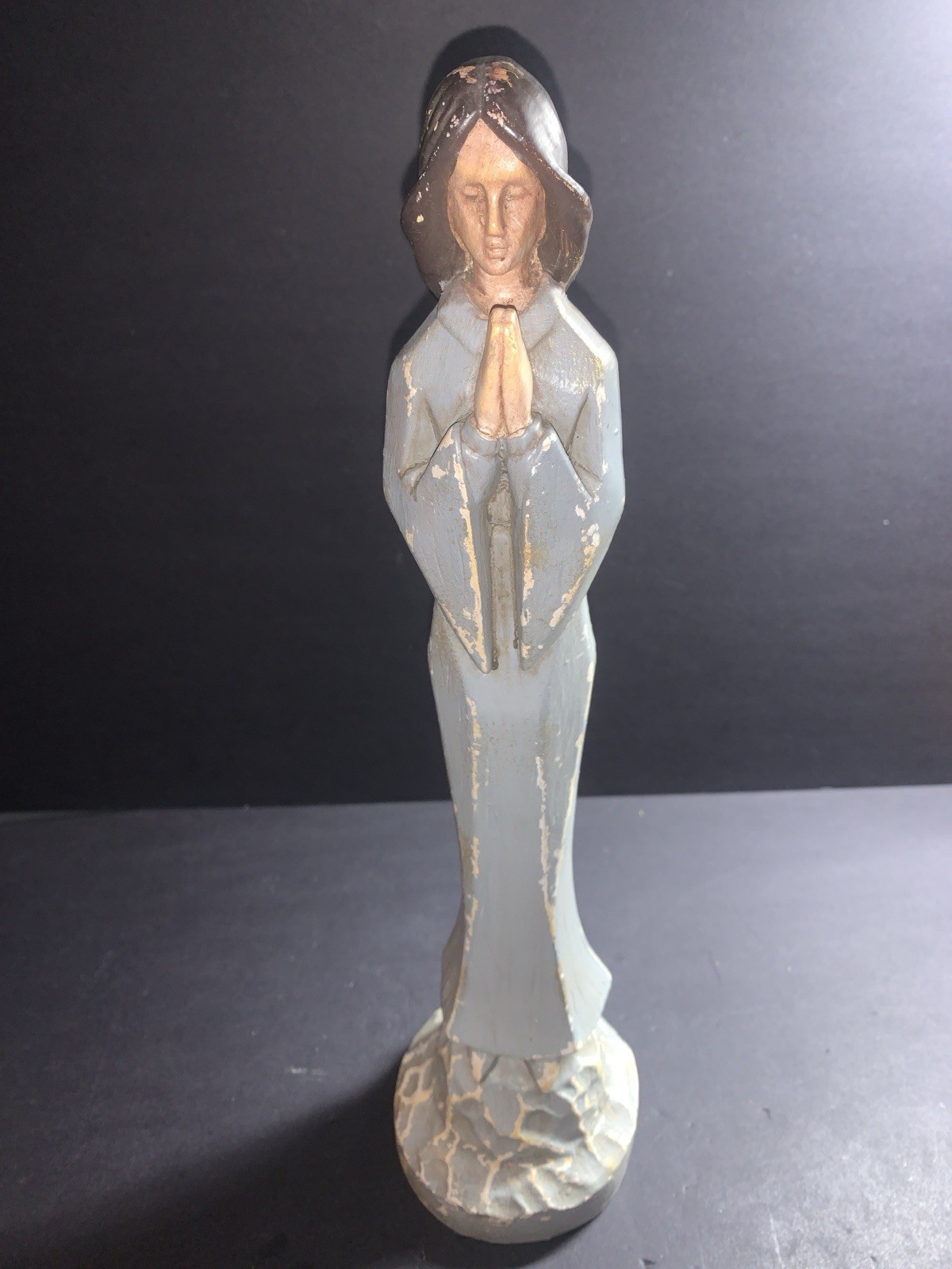 Vtg Hand Carved Wooden Praying Woman Statue 15 Vtg Hand Carved Wooden Praying Woman Statue 15