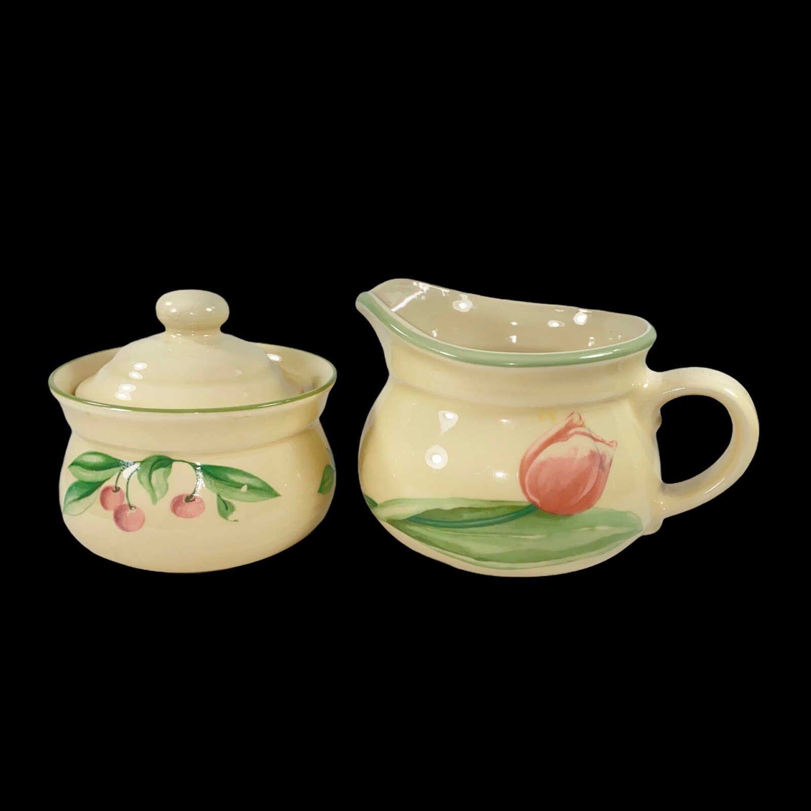 Pfaltzgraff Sugar Creamer Set 4”T Cherry country Garden Creamy Color Set Vintage