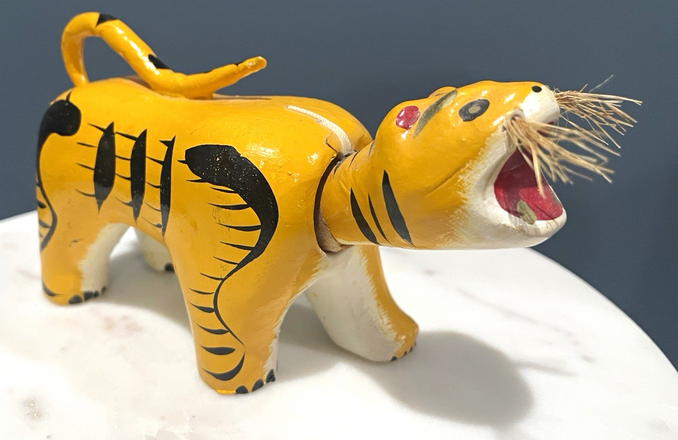 Vintage Japanese Hariko no Tora Paper Mache Tiger Bobblehead Figurine