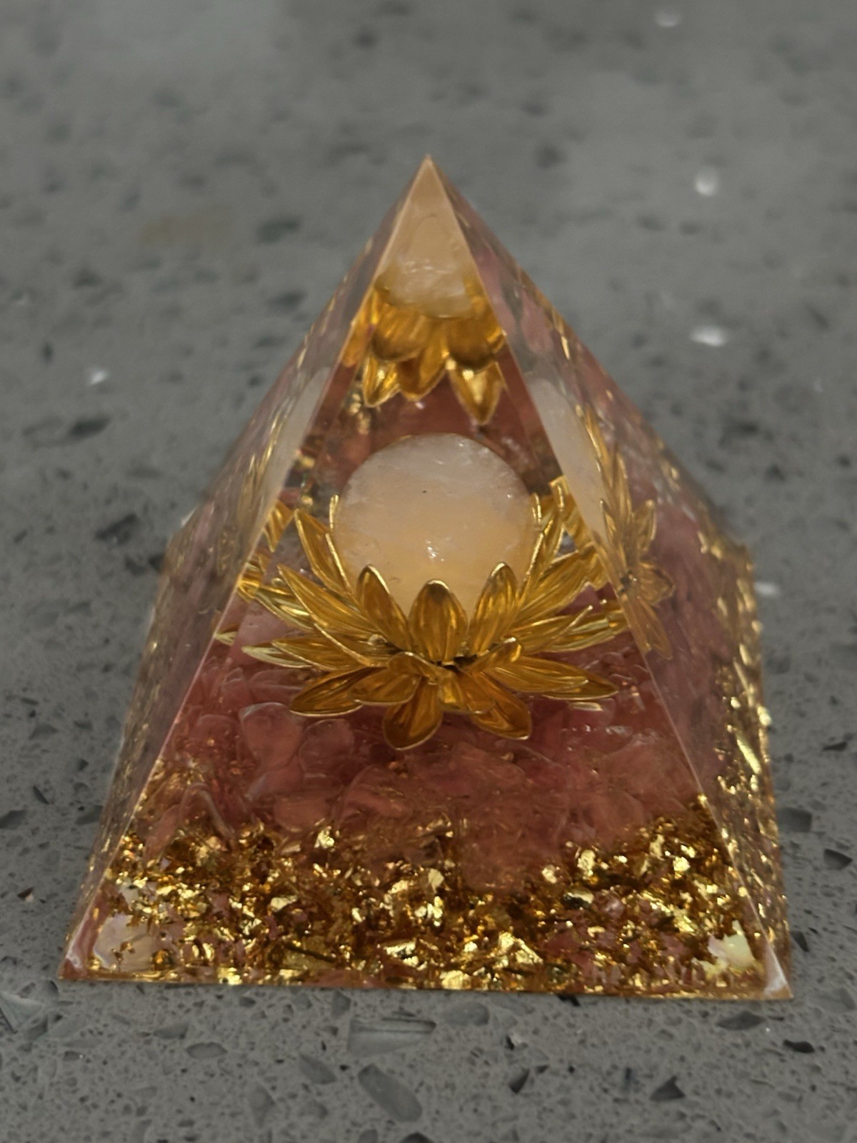 Pyramid Acrylic Paperweight with Gold Flower Scene